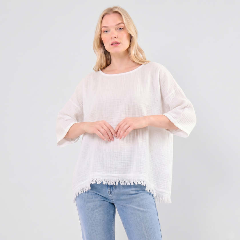 Frayed Hem Top - Made in Italy