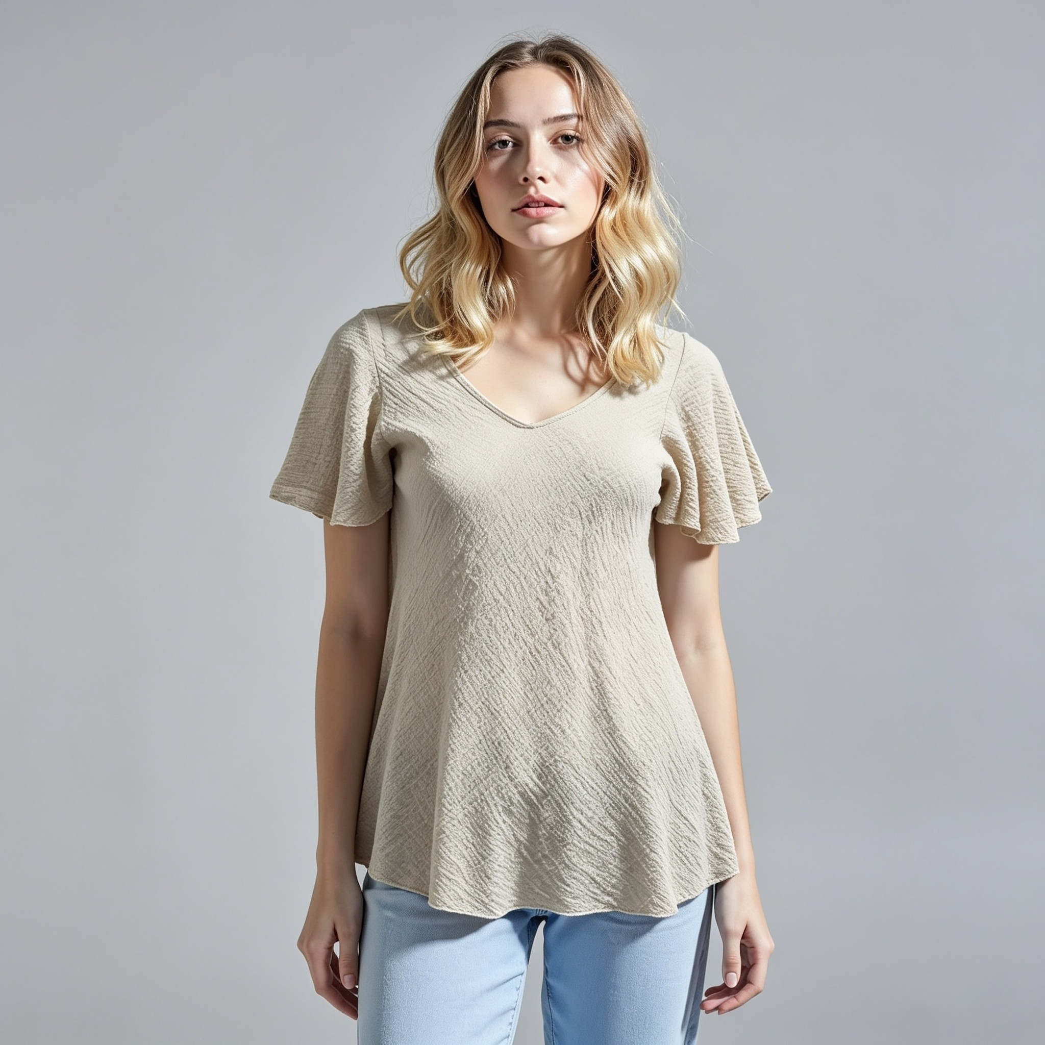 Made in Italy Women’s Textured Flutter Sleeve Top