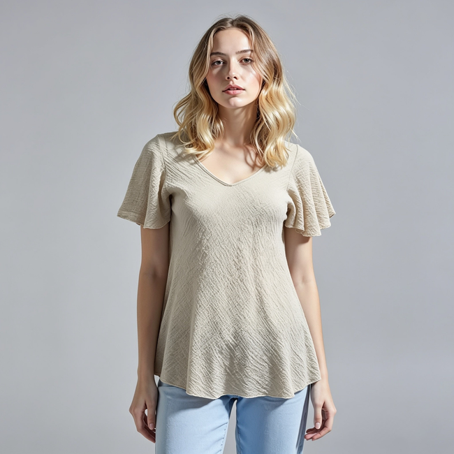 Made in Italy Women’s Textured Flutter Sleeve Top