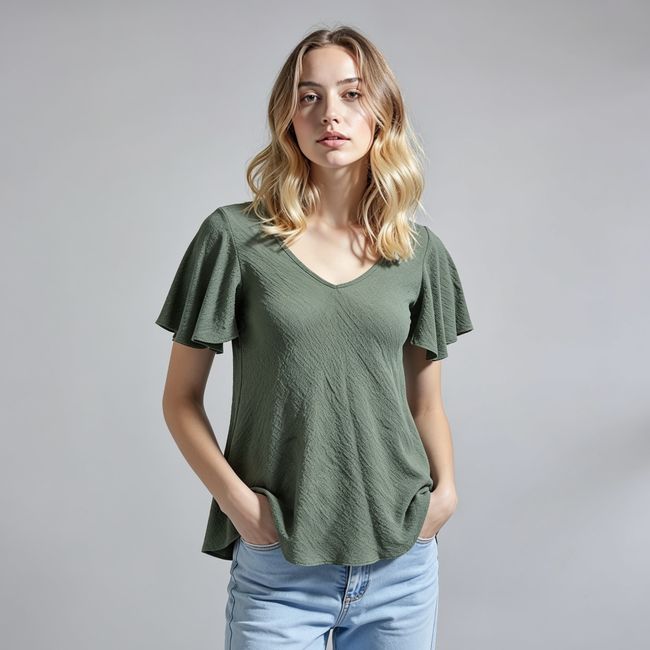Made in Italy Women’s Textured Flutter Sleeve Top