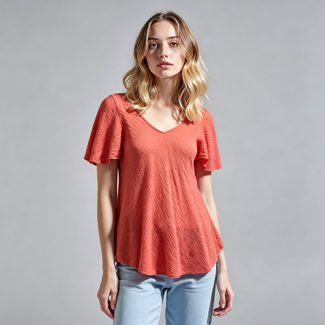 Made in Italy Women’s Textured Flutter Sleeve Top