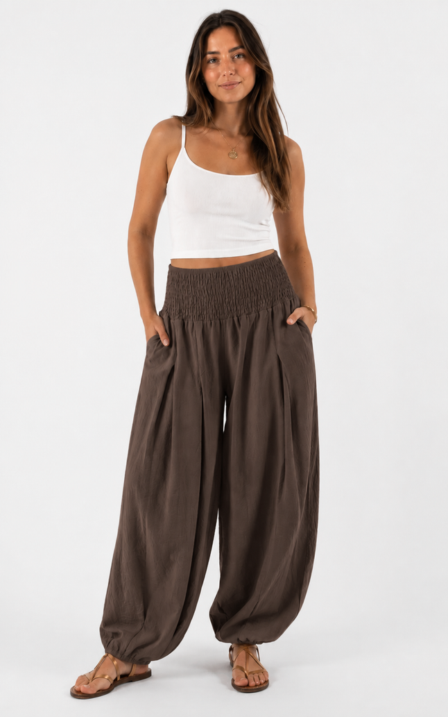 Made in Italy shirred waist harem trouser