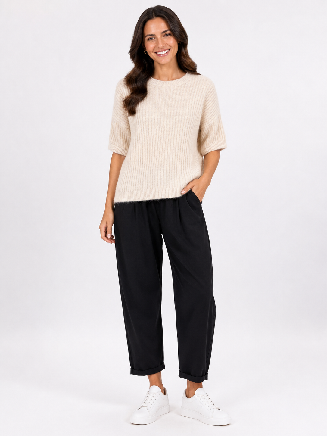 Made in Italy Ribbed Knit Short Sleeve Jumper