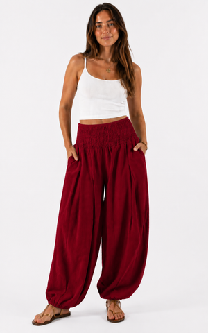 Made in shirred waist harem trouser