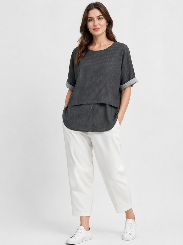 Made in Italy Pinstripe Button Front Top