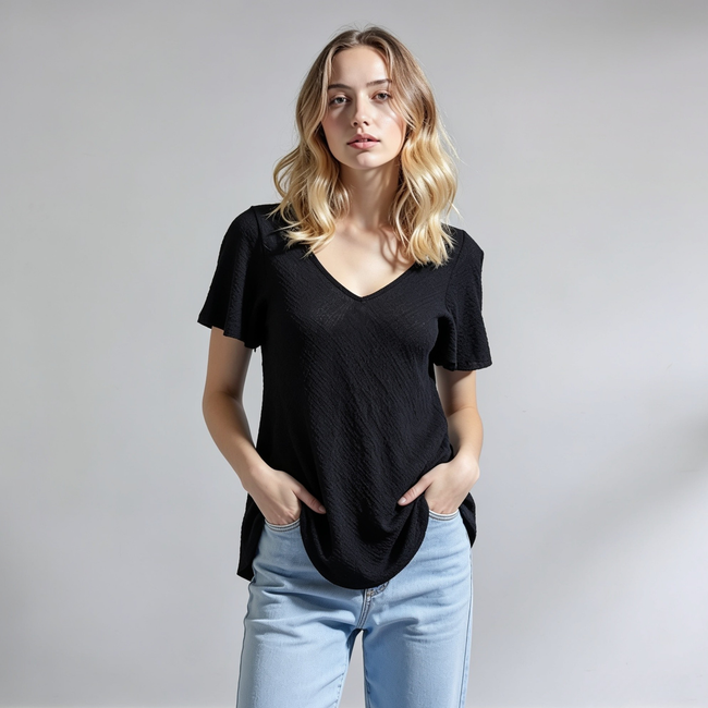 Made in Italy Women’s Textured Flutter Sleeve Top