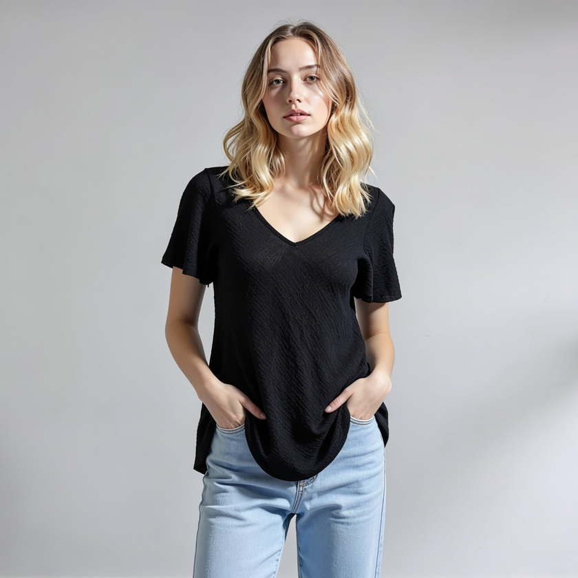 Made in Italy Women’s Textured Flutter Sleeve Top
