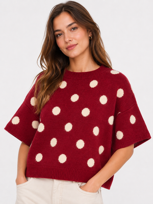 Polka Dot Short Sleeve Soft Knit Jumper
