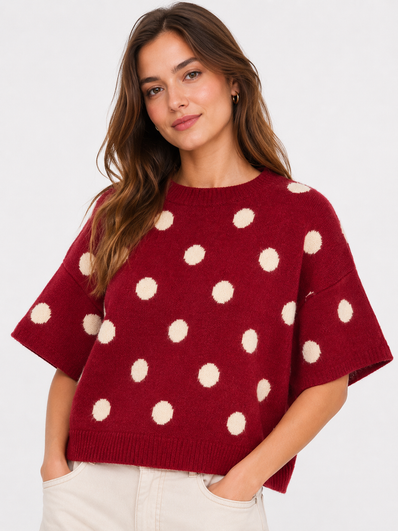 Polka Dot Short Sleeve Soft Knit Jumper