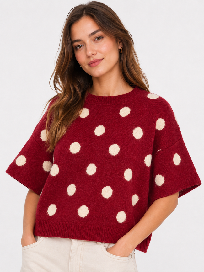 Polka Dot Short Sleeve Soft Knit Jumper
