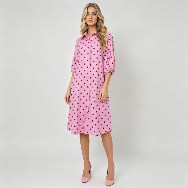 Made in Italy Polka Dot Button-Down Shirt Dress