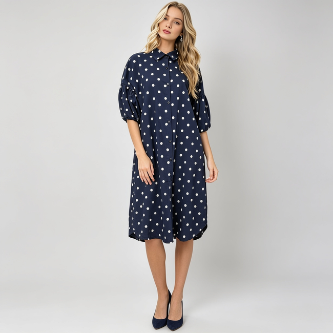 Made in Italy Polka Dot Button-Down Shirt Dress