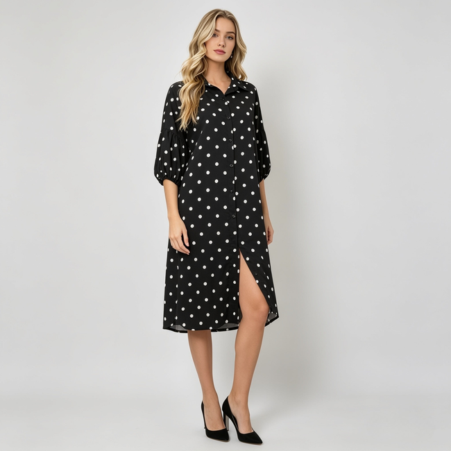 Made in Italy Polka Dot Button-Down Shirt Dress