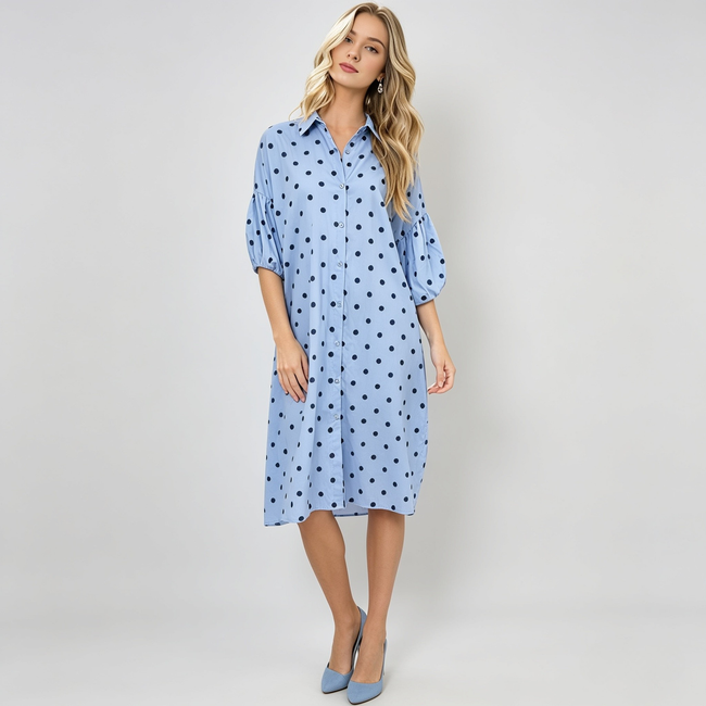 Made in Italy Polka Dot Button-Down Shirt Dress