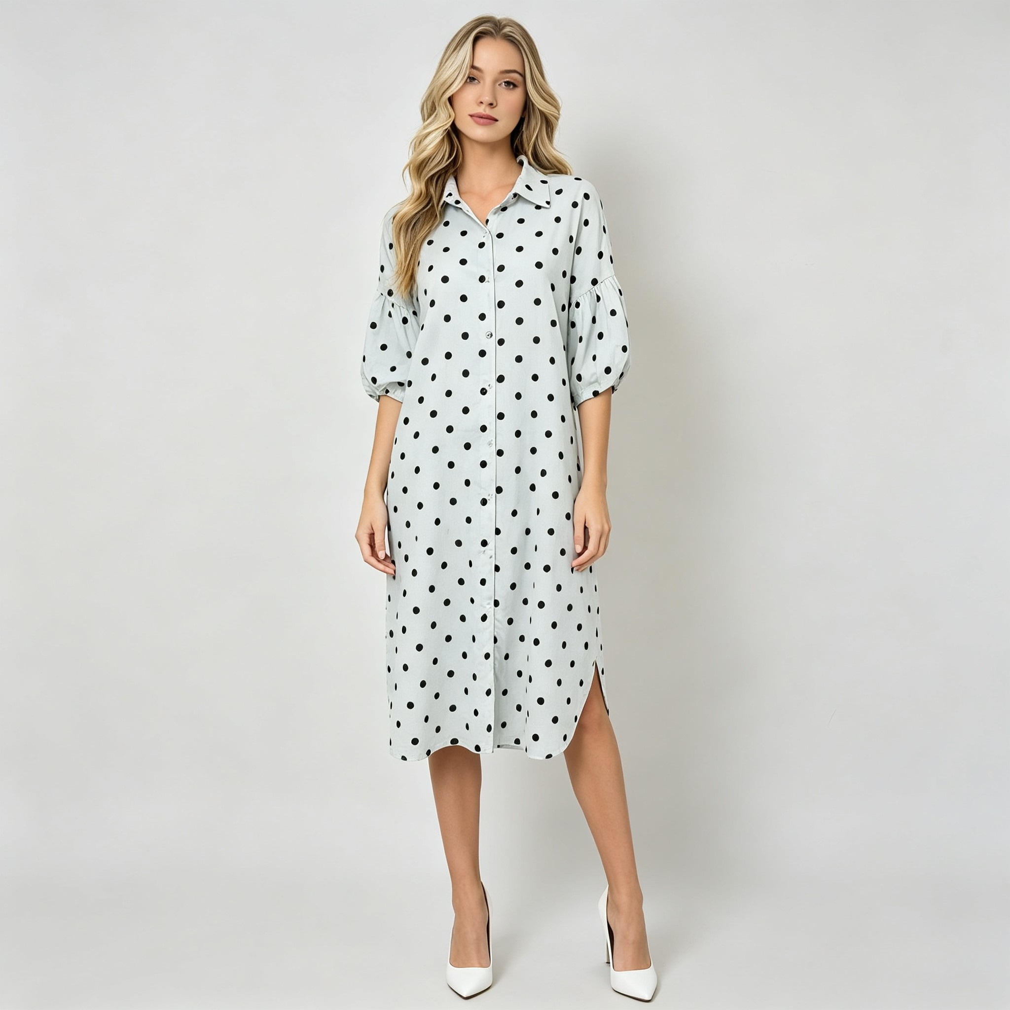 Made in Italy Polka Dot Button-Down Shirt Dress