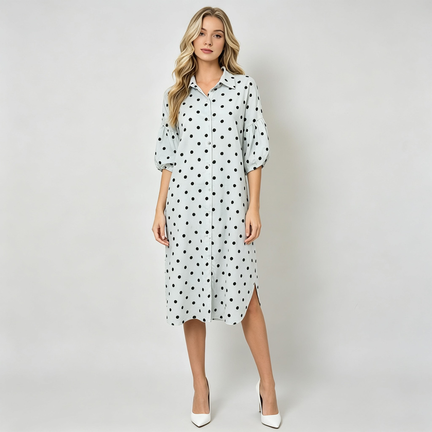 Made in Italy Polka Dot Button-Down Shirt Dress