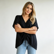 Ruched Front Linen Top - Made in Italy