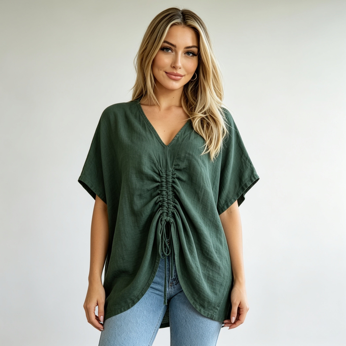Ruched Front Linen Top - Made in Italy