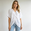 Ruched Front Linen Top - Made in Italy