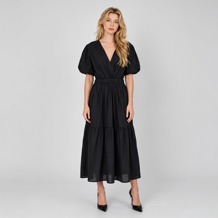 Made in Italy V-Neck Wrap Tiered Maxi Dress