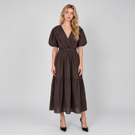 Made in Italy V-Neck Wrap Tiered Maxi Dress