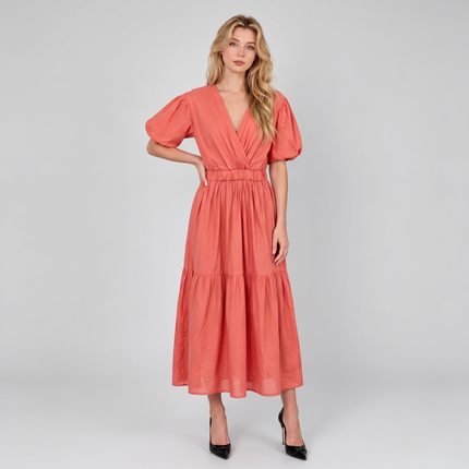 Made in Italy V-Neck Wrap Tiered Maxi Dress