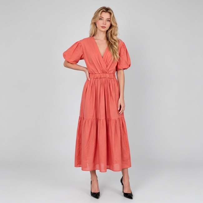 Made in Italy V-Neck Wrap Tiered Maxi Dress