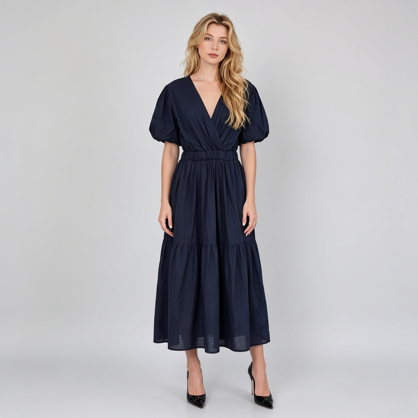 Made in Italy V-Neck Wrap Tiered Maxi Dress