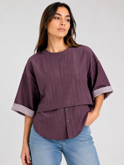 Made in Italy Pinstripe Button Front Top