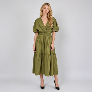 Made in Italy V-Neck Wrap Tiered Maxi Dress