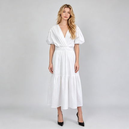 Made in Italy V-Neck Wrap Tiered Maxi Dress