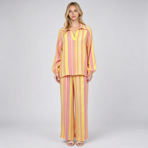 Made in Italy Printed Cotton Split Neck Top & Wide Leg Trouser Separate / Co-ord Set
