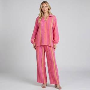 Made in Italy Printed Cotton Split Neck Top & Wide Leg Trouser Separate / Co-ord Set