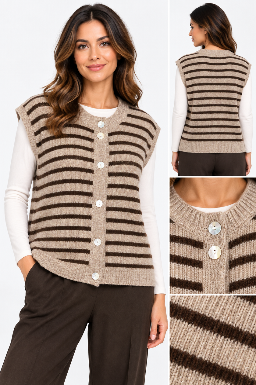 Made in Italy Button-Through Sleeveless knitted Cardigan