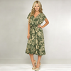 Made in Italy Tropical Leaf Print Wrap Midi Dress
