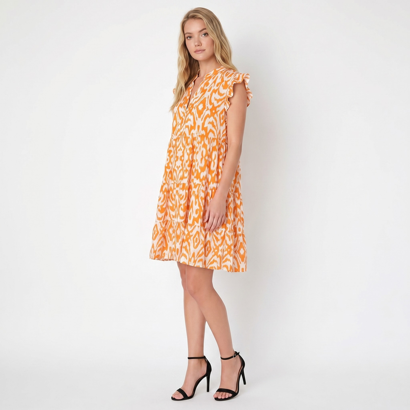 Made in Italy Ikat Print Tiered Smock Dress