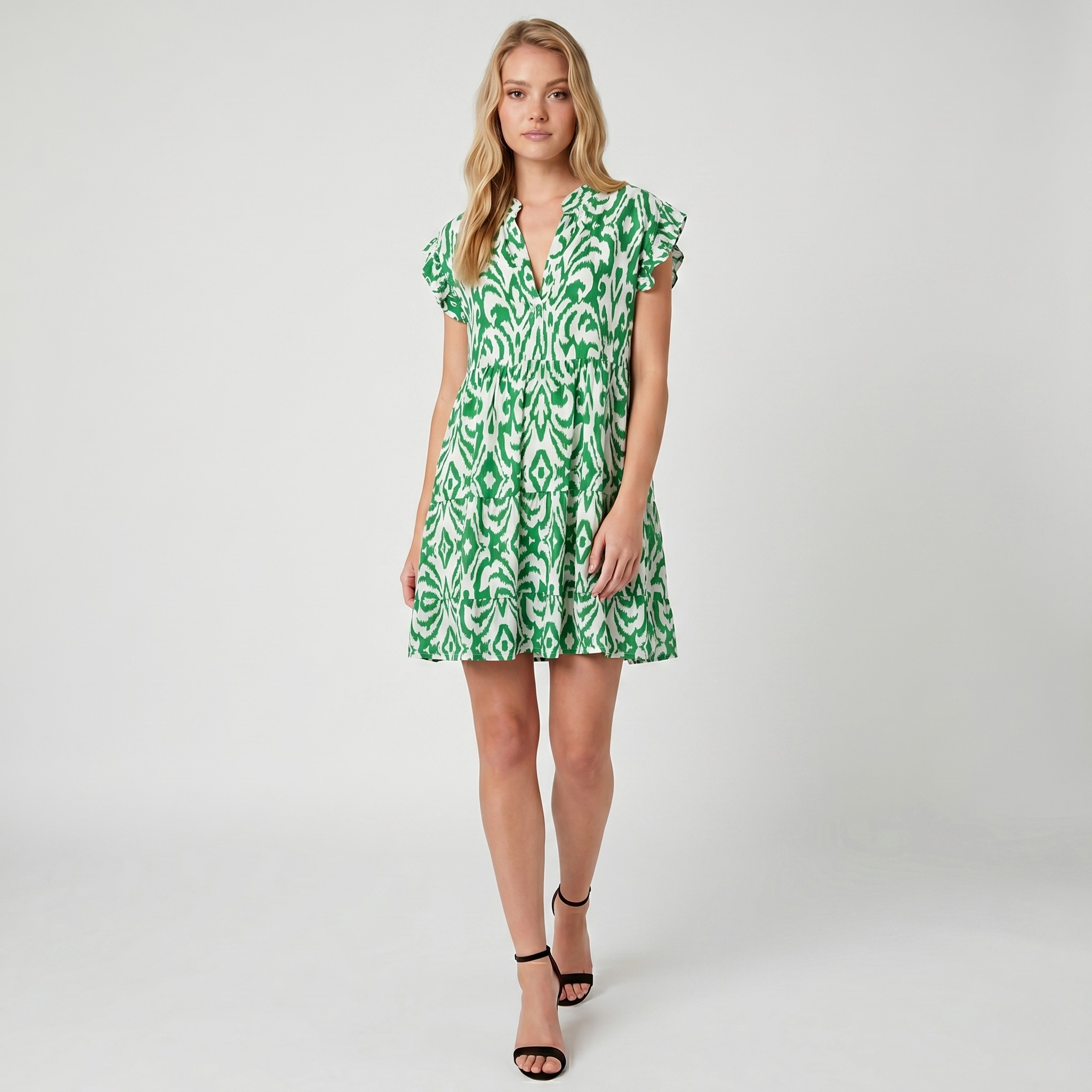 Made in Italy Ikat Print Tiered Smock Dress