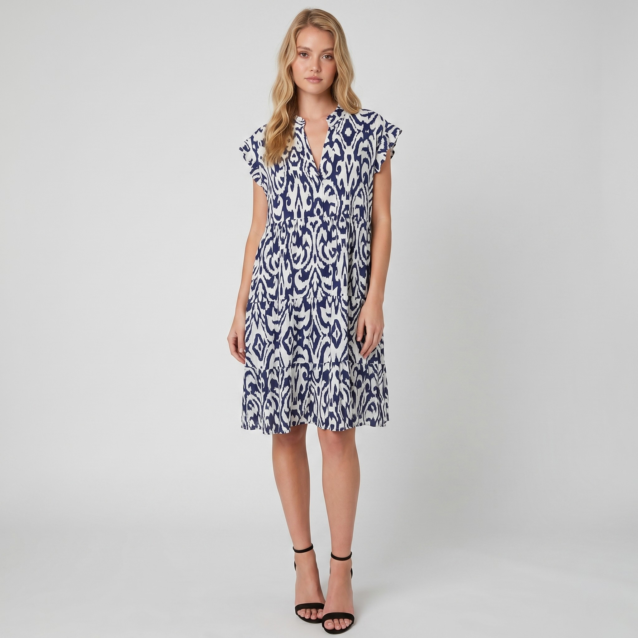 Made in Italy Ikat Print Tiered Smock Dress