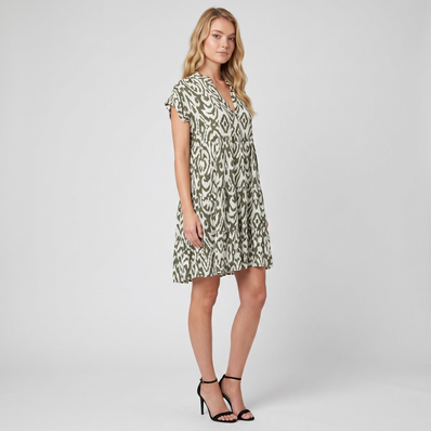 Made in Italy Ikat Print Tiered Smock Dress