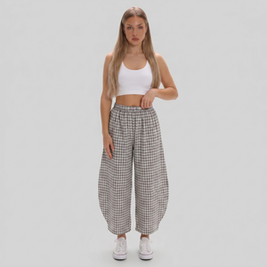 Made in Italy Gingham Check Wide Leg Harem Trousers