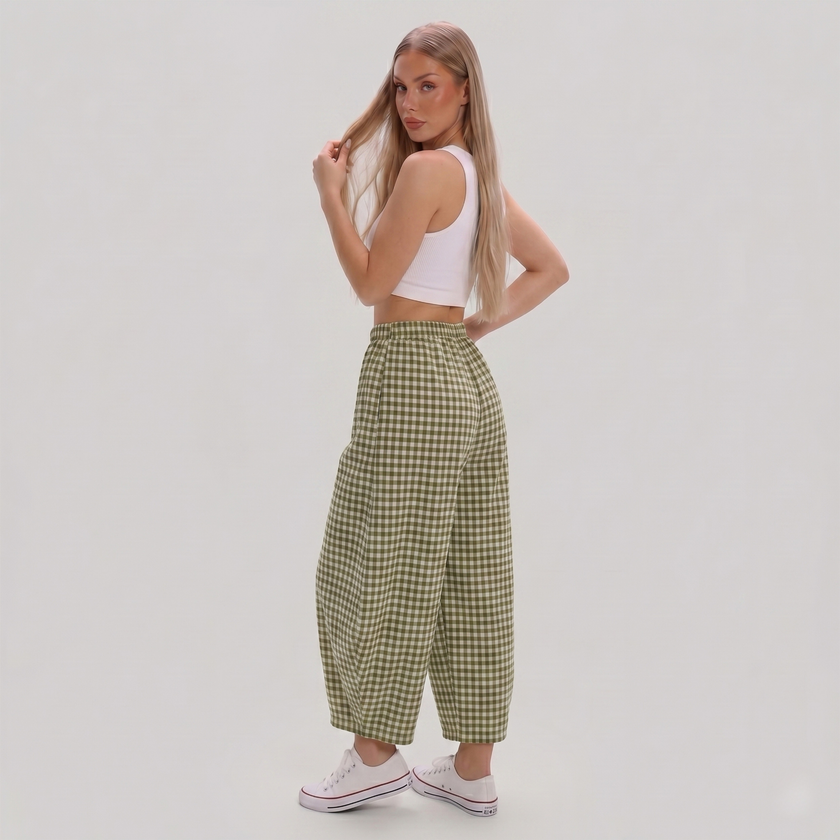 Made in Italy Gingham Check Wide Leg Harem Trousers