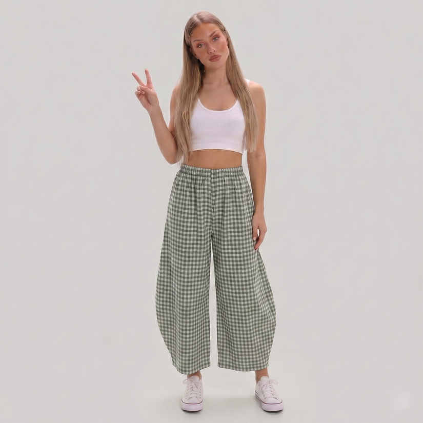 Made in Italy Gingham Check Wide Leg Harem Trousers