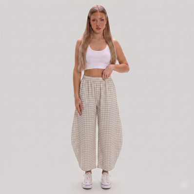 Made in Italy Gingham Check Wide Leg Harem Trousers