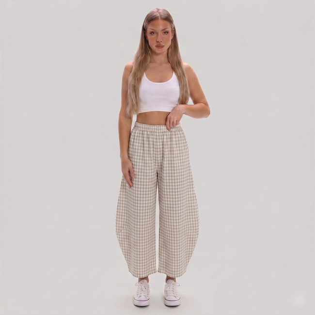 Made in Italy Gingham Check Wide Leg Harem Trousers