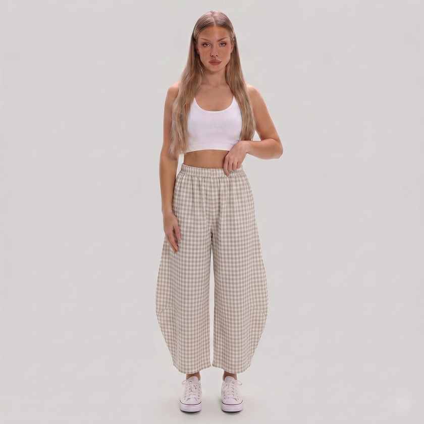 Made in Italy Gingham Check Wide Leg Harem Trousers