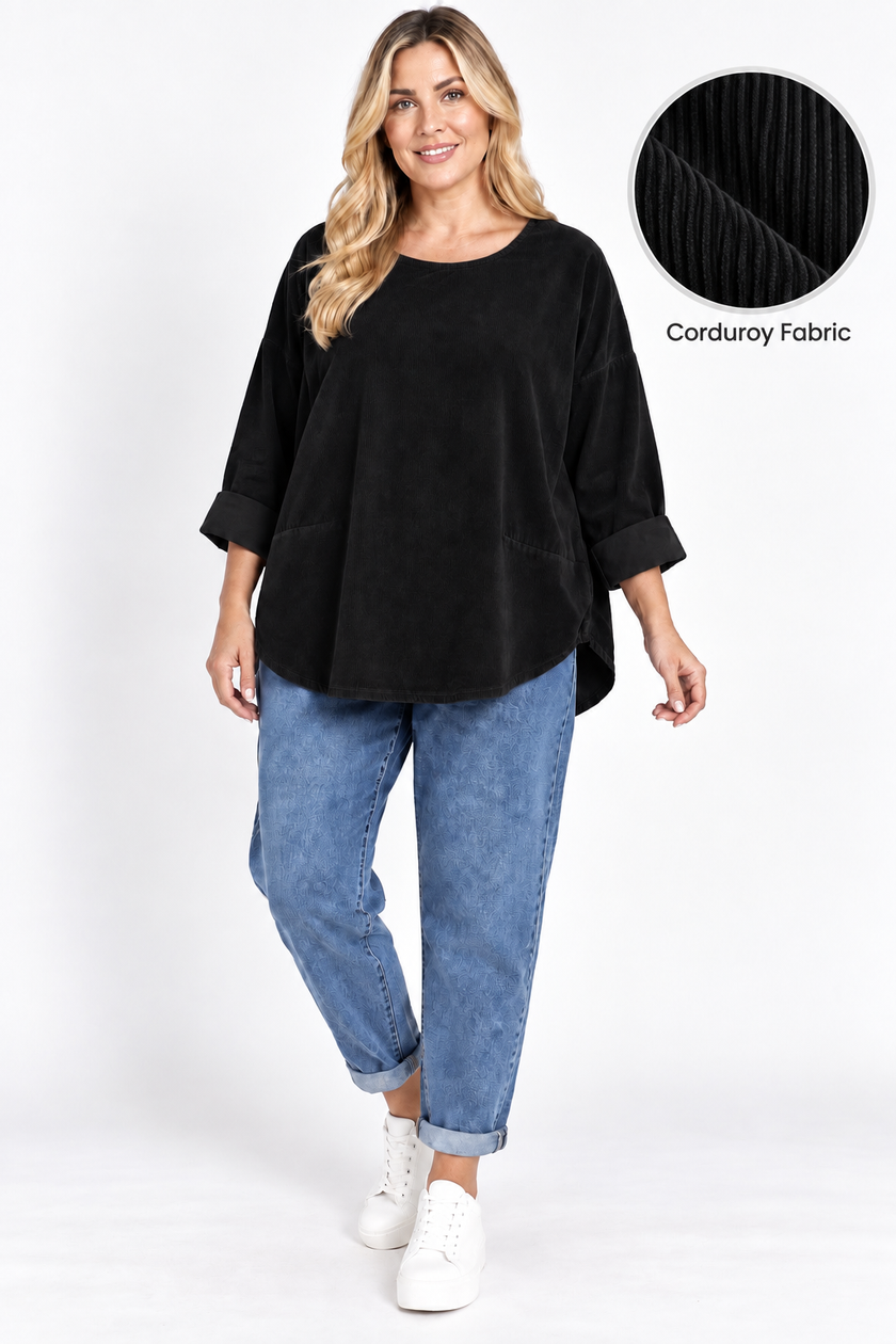 Made in Italy Scoop Hem Corduroy Top