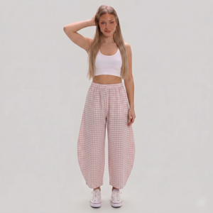 Made in Italy Gingham Check Wide Leg Harem Trousers