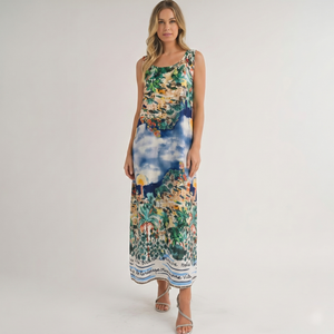 Made in Italy Riviera Scenery Silk-Feel Maxi Dress