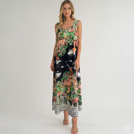 Made in Italy Riviera Scenery Silk-Feel Maxi Dress