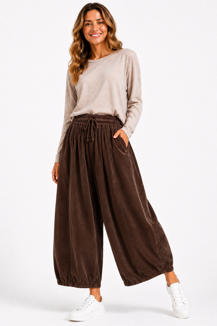 Made In Italy Relaxed Barrel Wide Leg Corduroy Trouser